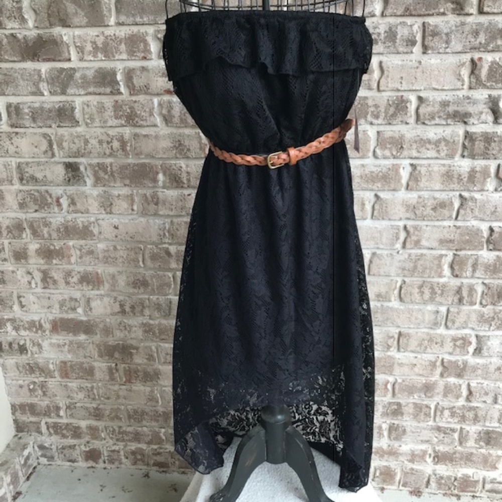 Trixxi Black Strapless Hi Low Crochet Dress NWT - Picture 2 of 8